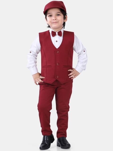 

ROBO FRY Boys Maroon Solid 5-Piece Party Suit