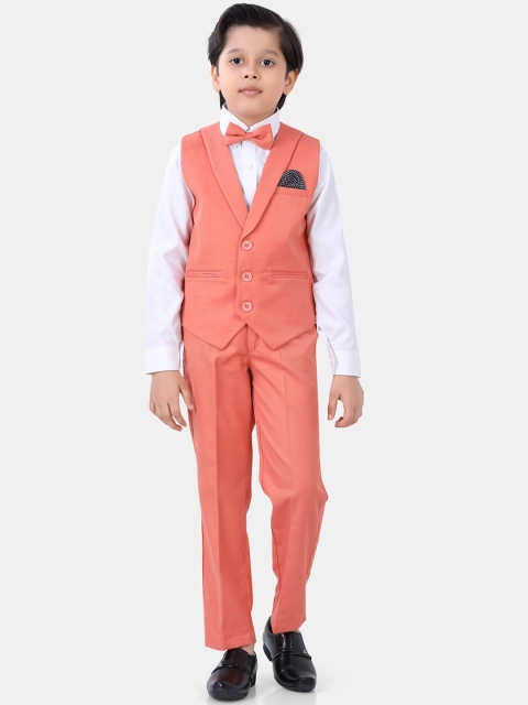 

ROBO FRY Boys Orange Polyester Solid 4 Piece Party Suit Set
