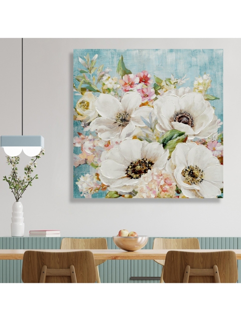 

HomeTown White Ilona Fancy Flowers Canvas Hand Painted With Glitter Painting