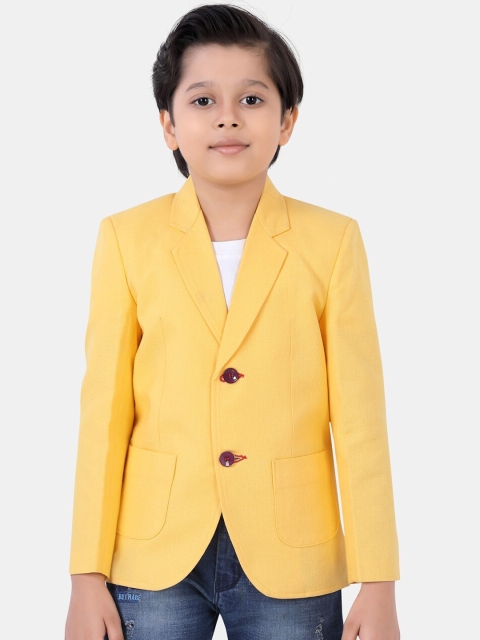 

ROBO FRY Boys Yellow Solid Single Breasted Linen Coats