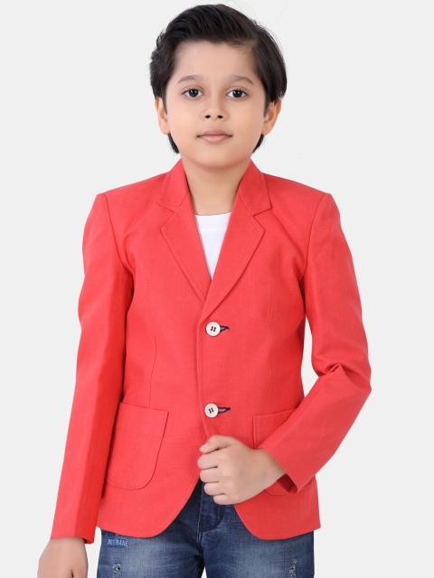 

ROBO FRY Boys Red Solid Single Breasted Blazer