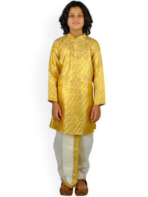 

Sethukrishna Boys Gold-Toned Floral Regular Kurta with Dhoti Pants