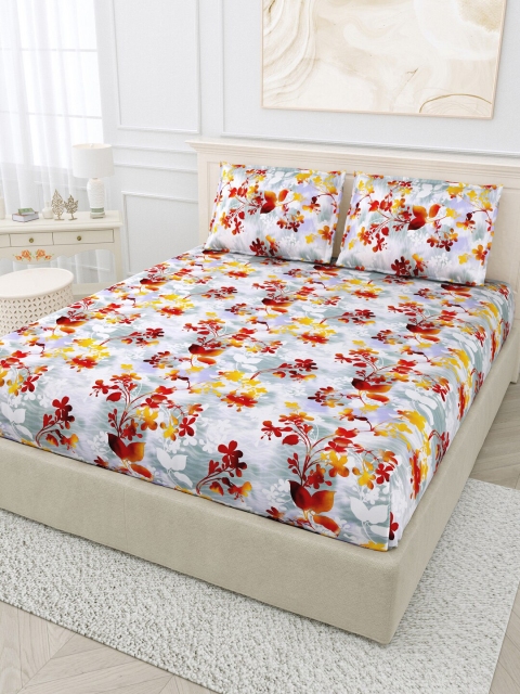 

BOMBAY DYEING Blue & Red Floral 120 TC King Bedsheet with 2 Pillow Covers