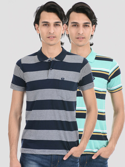 

Cloak & Decker by Monte Carlo Men Striped Polo Collar T-shirt, Blue