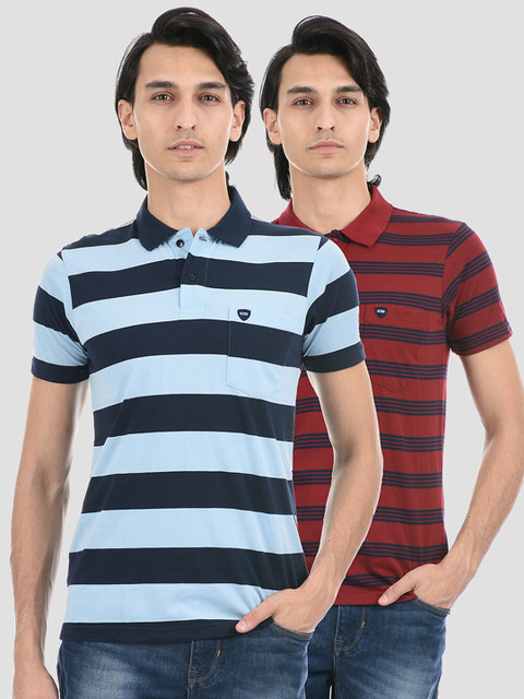 

Cloak & Decker by Monte Carlo Men Blue & Red Pack Of 2 Striped Polo Collar T-shirt