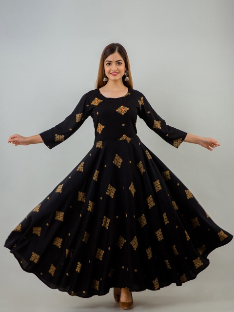 

Lee Moda Women Black Floral Printed Anarkali Kurta