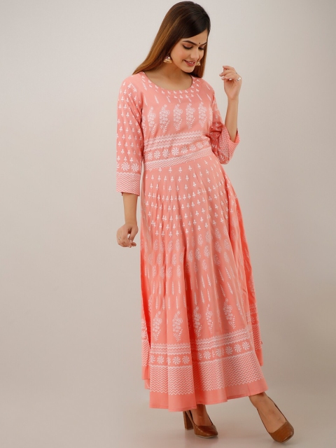 

Lee Moda Women Peach-Coloured Ethnic Motifs Printed Floral Anarkali Kurta