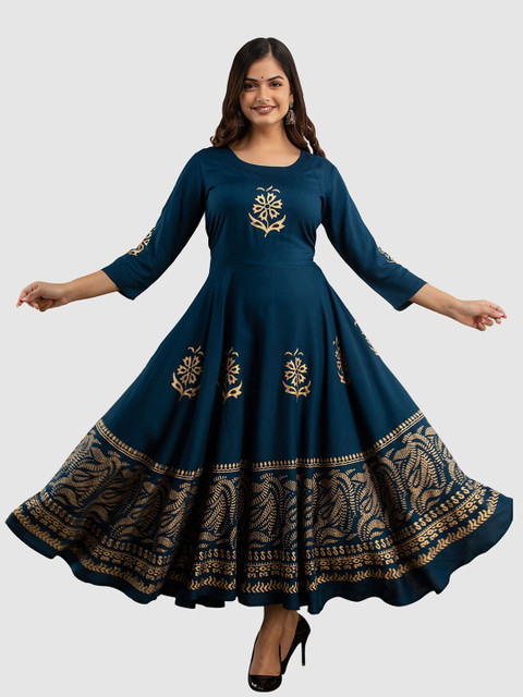 

Lee Moda Women Blue Ethnic Motifs Printed Indie Prints Anarkali Kurta