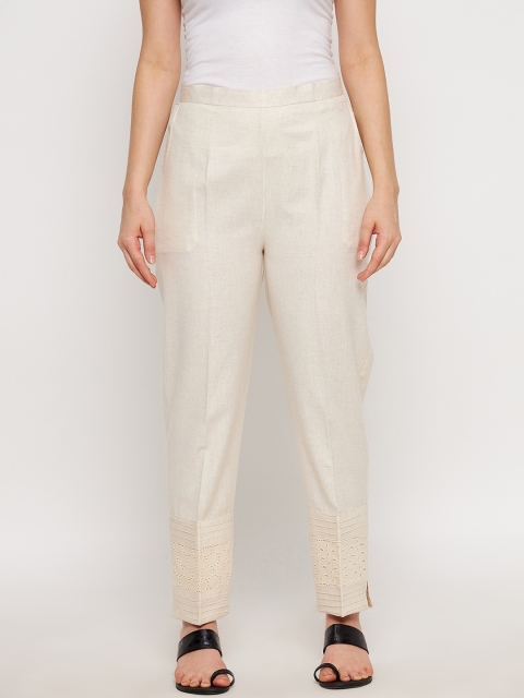 

Clora Creation Women Off White Smart Easy Wash Pleated Trousers