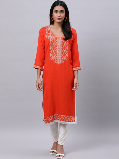 

Souchii Women Orange Ethnic Motifs Embroidered Thread Work Grandeur & Majestic Artwork Kurta