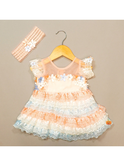 

Mumkins Peach-Coloured Floral Net Dress