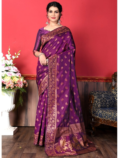 

BESUCHER Women Blue & Gold-Toned Woven Design Zari Art Silk Banarasi Saree