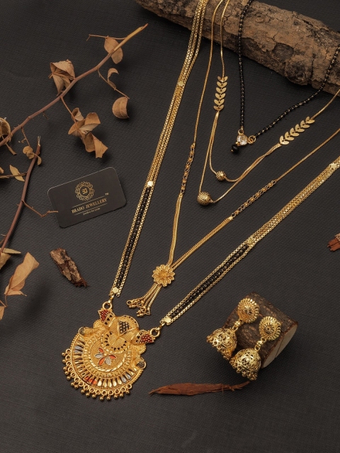 

Brado Jewellery Set of 3 Gold-Plated & Black Beaded Mangalsutra