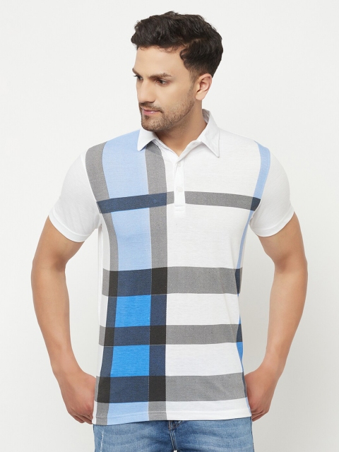 

ELEGANCE Men Blue & pastel gray Striped Polo Collar T-shirt, White
