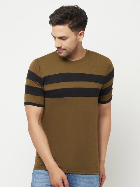 

ELEGANCE Men Olive Green Striped T-shirt