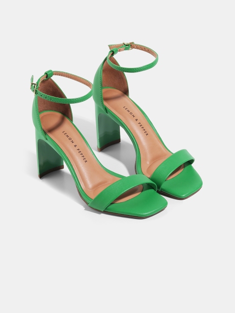 

LEMON & PEPPER Women PU Block Heel Sandals, Green