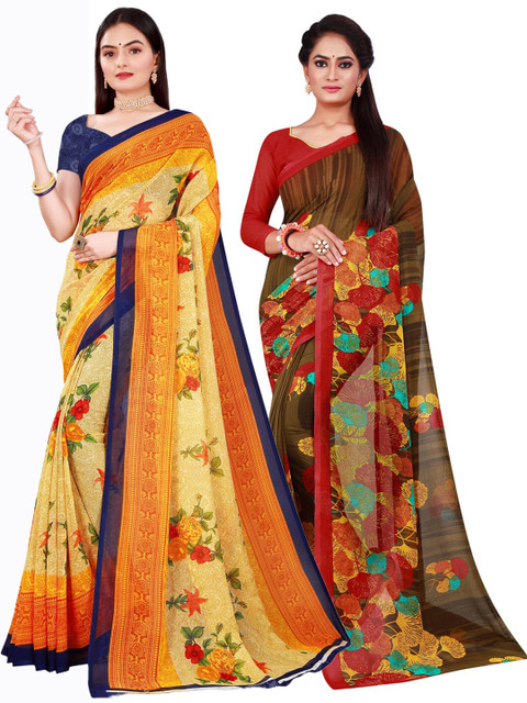 

Florence Beige & Yellow Pure Georgette Saree