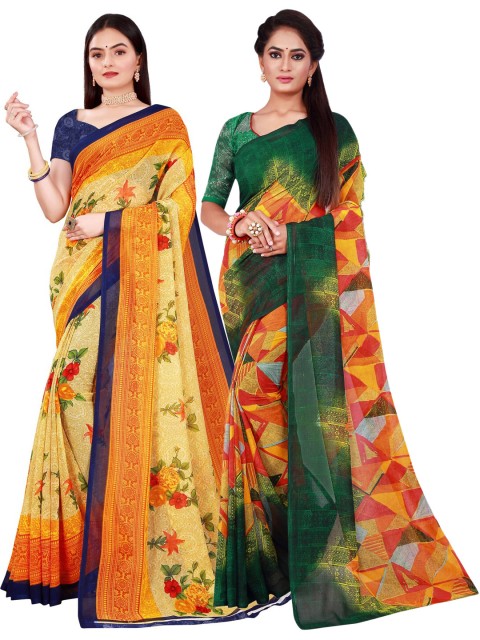 

Florence Green & Yellow Pure Georgette Saree