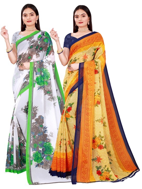 

Florence Pack Of 2 White & Yellow Floral Pure Georgette Saree
