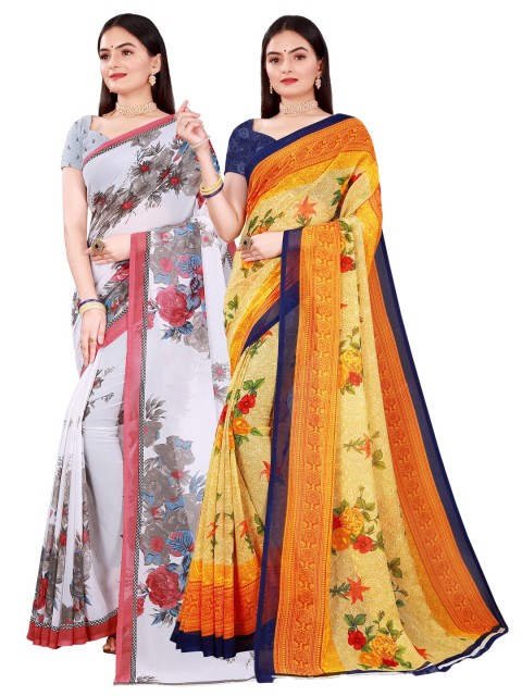 

Florence Pack Of 2 Orange & White Floral Pure Georgette Saree