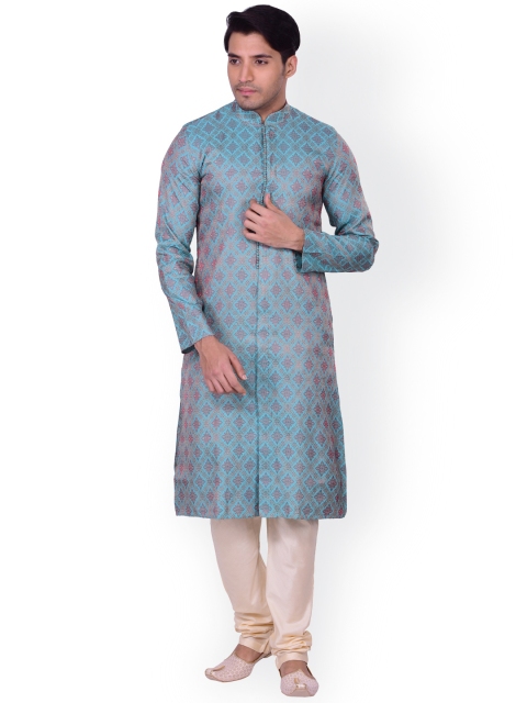 

Manyavar Blue & White Striped Kurta Pyjama