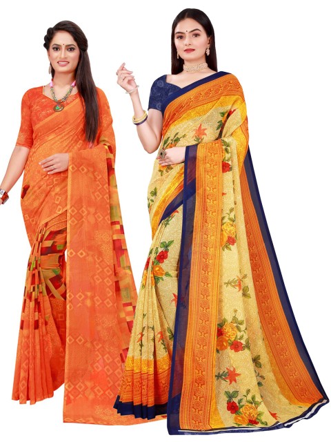 

Florence Beige & Orange Pure Georgette Saree