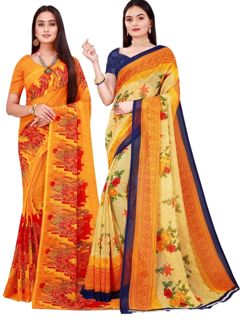 

Florence Beige & Yellow Pure Georgette Saree