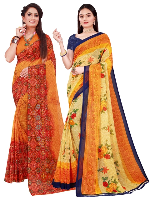 

KALINI Red & Beige Pure Georgette Saree
