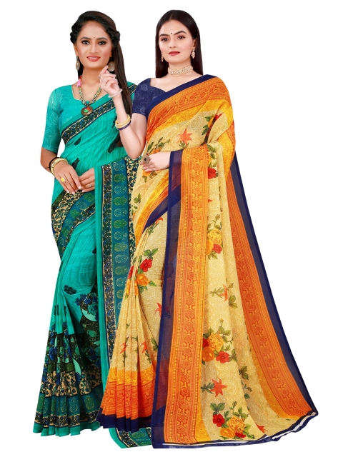 

KALINI Beige & Green Pure Georgette Saree