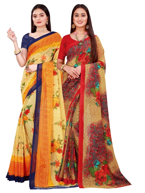

KALINI Beige & Red Pure Georgette Saree