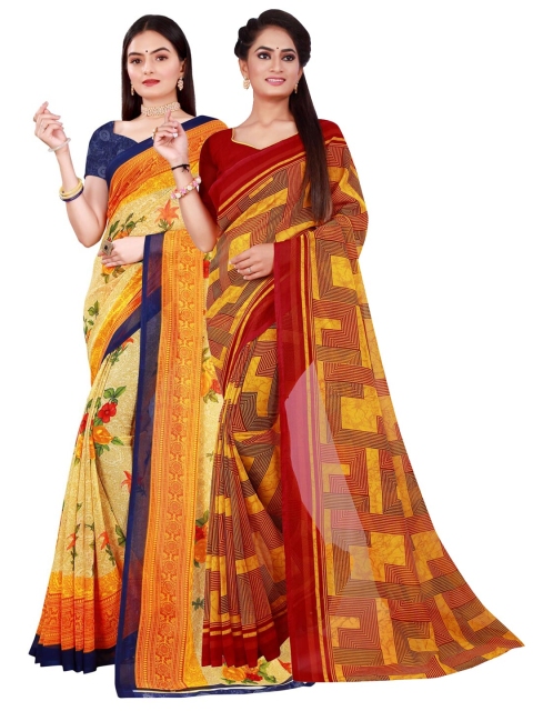 

KALINI Beige & Red Pure Georgette Saree