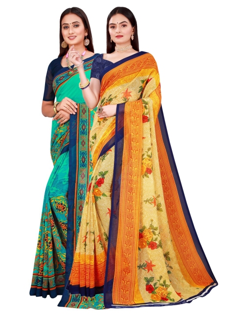 

KALINI Beige & Green Pure Georgette Saree