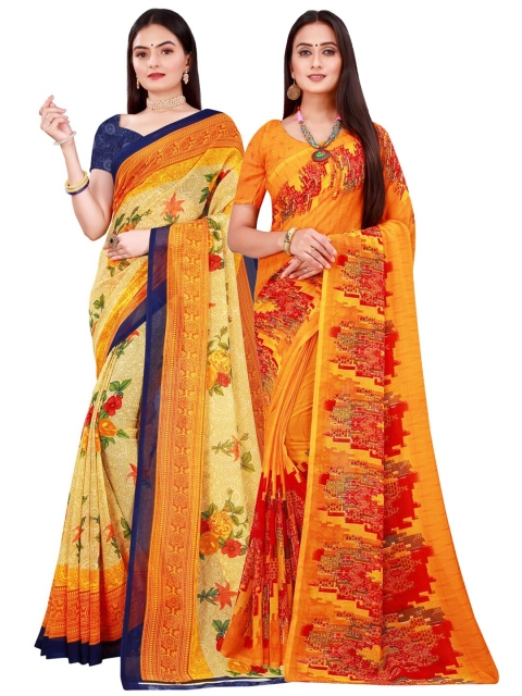 

KALINI Beige & Yellow Pure Georgette Saree