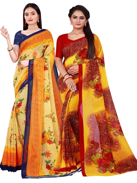 

KALINI Beige & Yellow Pure Georgette Saree