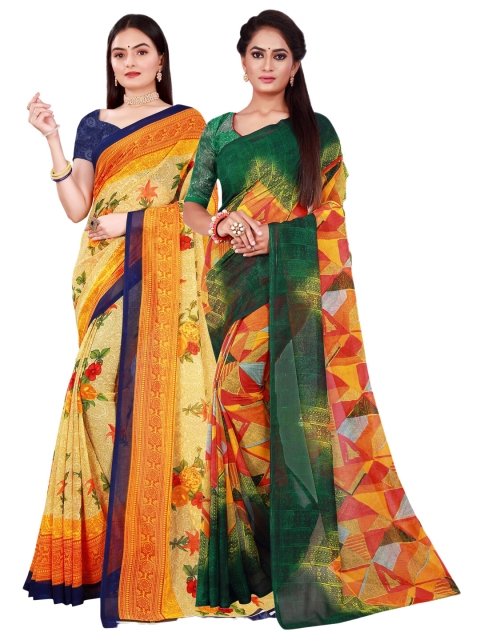 

KALINI Green & Red Pure Georgette Saree