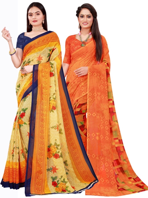 

KALINI Beige & Orange Pure Georgette Saree