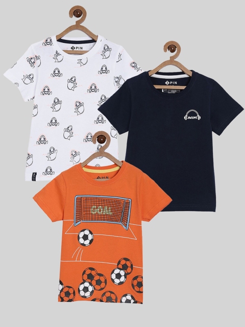 

3PIN Boys Multicoloured & bright gray 3 Printed Applique T-shirt, Multi