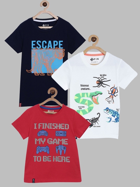 

3PIN Boys Multicolored Pack Of 3 Typography Printed T-shirt, Multi