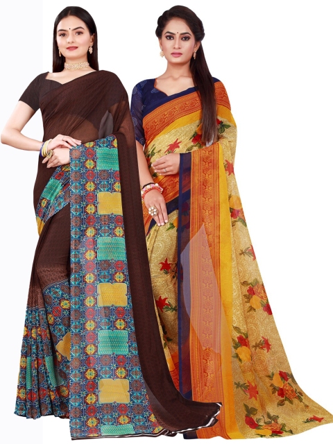 

SAADHVI Brown & Beige Pure Georgette Saree