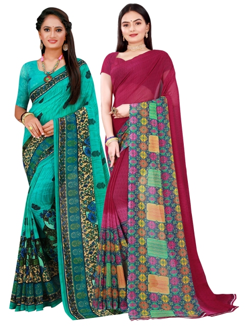 

SAADHVI Maroon & Teal Pure Georgette Saree