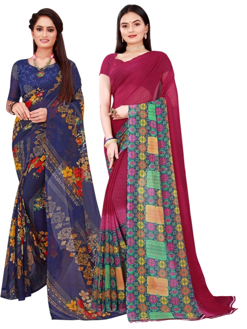 

SAADHVI Maroon & Navy Blue Pure Georgette Saree