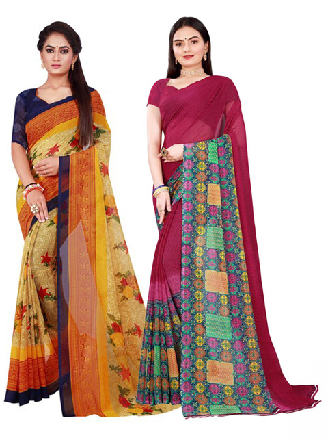 

SAADHVI Maroon & Beige Pure Georgette Saree