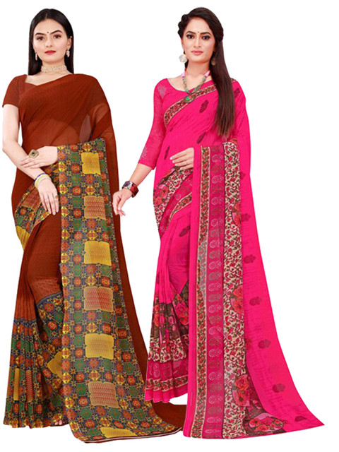 

SAADHVI Brown & Magenta Pure Georgette Saree