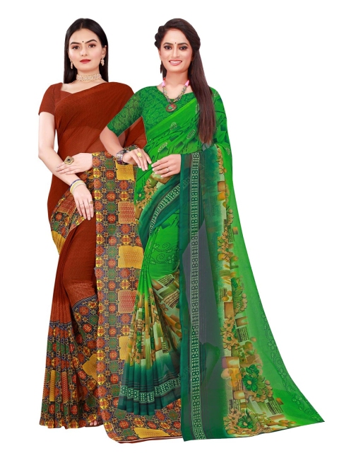 

SAADHVI Brown & Green Pure Georgette Saree