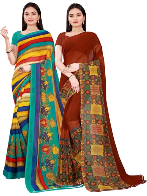 

SAADHVI Red & Brown Pure Georgette Saree