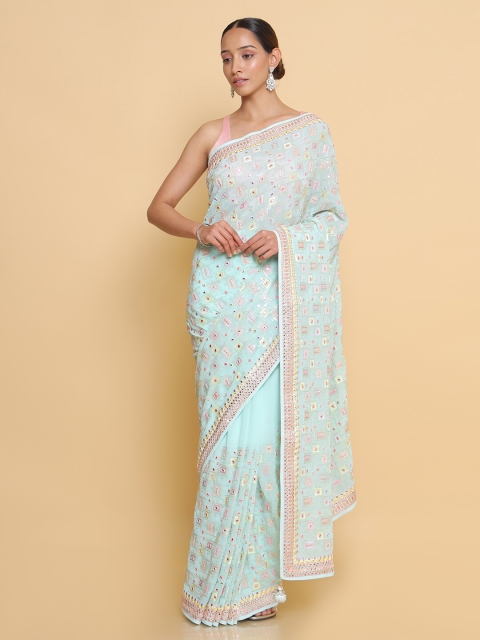 

Soch Women Sea Green & Rose Gold Embroidered Pure Georgette Heavy Work Saree