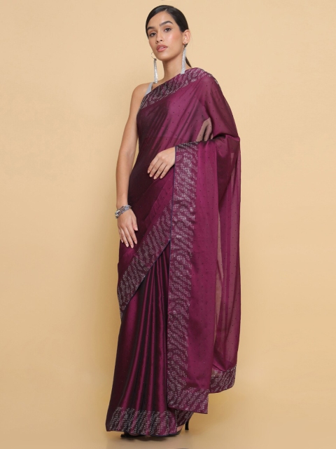 

Soch Purple Embellished Mirror Work Pure Georgette Heavy Work Saree