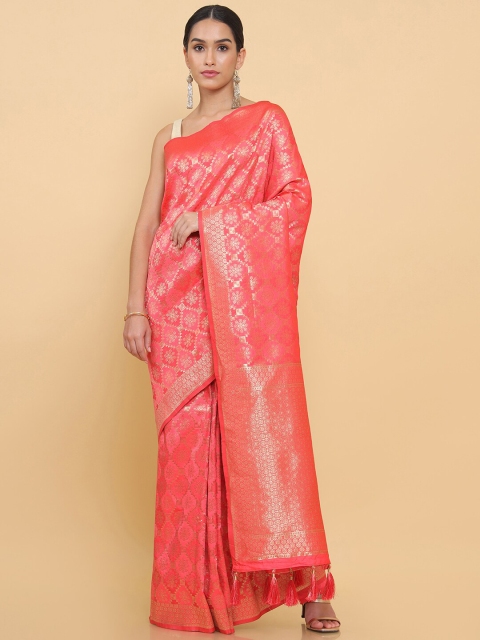 

Soch Pink & Gold-Toned Woven Design Zari Silk Blend Heavy Work Saree