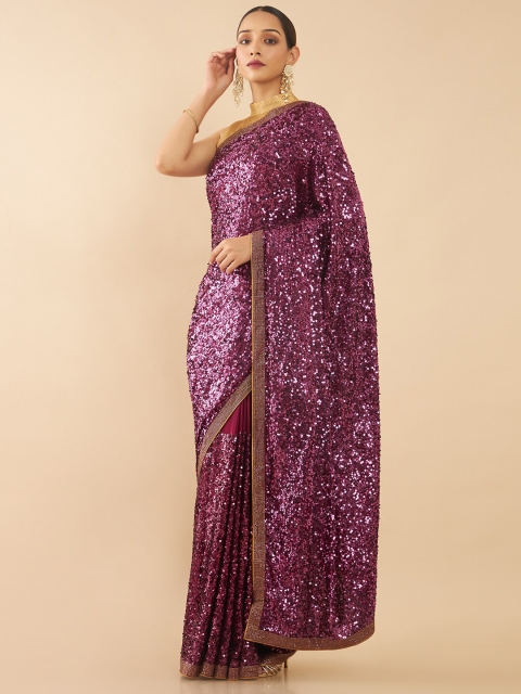 

Soch Purple Embellished Sequinned Pure Crepe Heavy Work Saree