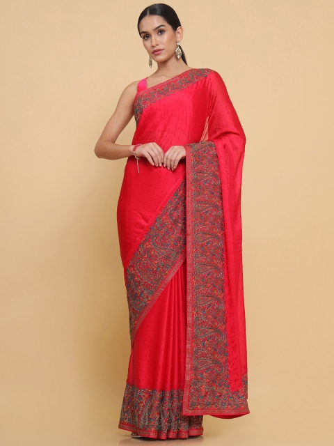 

Soch Pink & Navy Blue Paisley Embroidered Pure Chiffon Heavy Work Saree